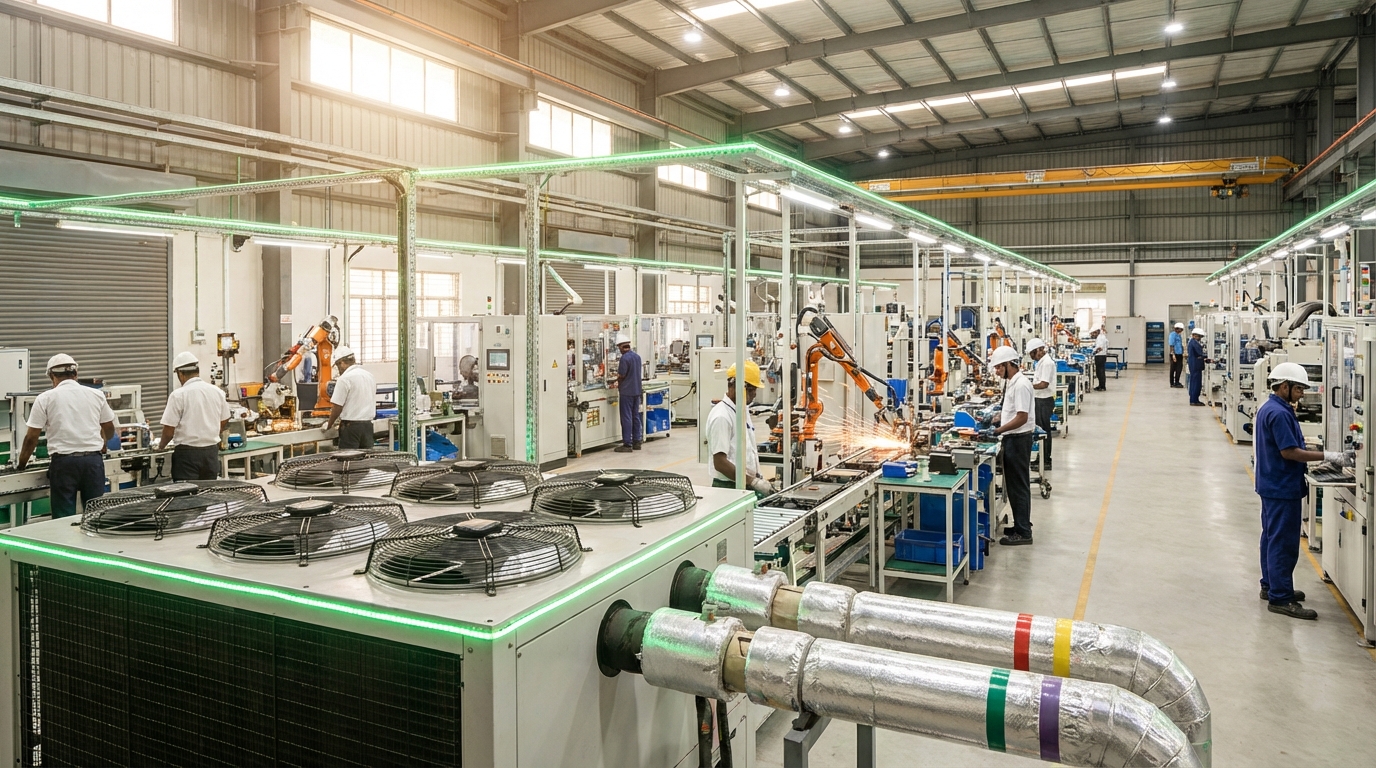 Indian factory running at full production capacity using electric heat pump heating instead of gas